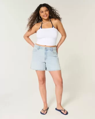 High-Rise Light Wash Baggy Denim Shorts 5″
