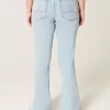 High-Rise Light Wash Heart Embroidered Flare Jeans