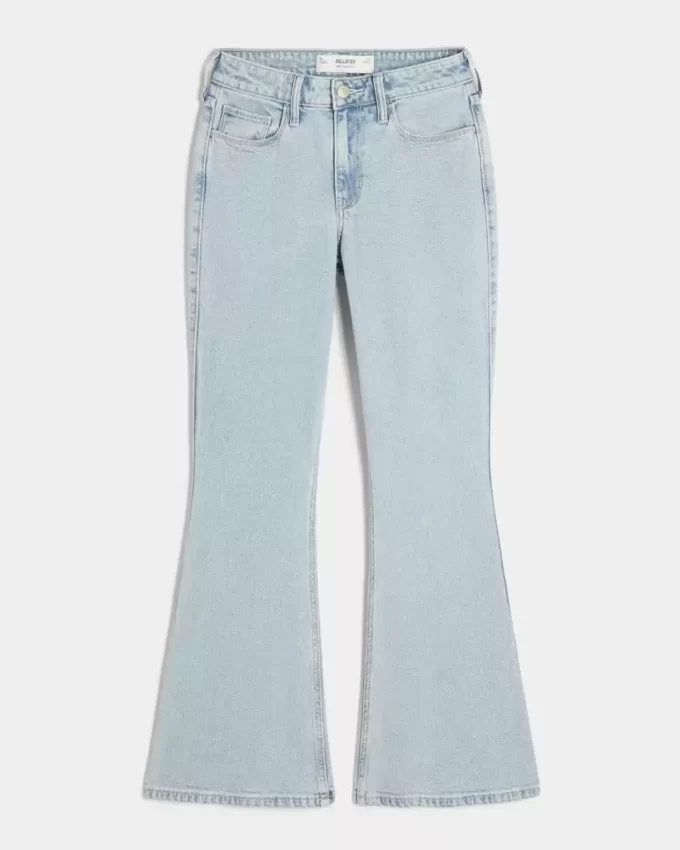 High-Rise Light Wash Heart Embroidered Flare Jeans