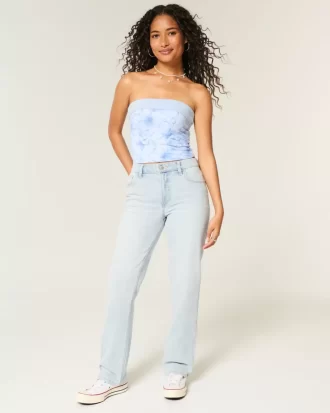 High-Rise Light Wash Straight Jeans