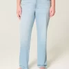 High-Rise Light Wash Straight Jeans