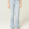 High-Rise Light Wash Straight Jeans