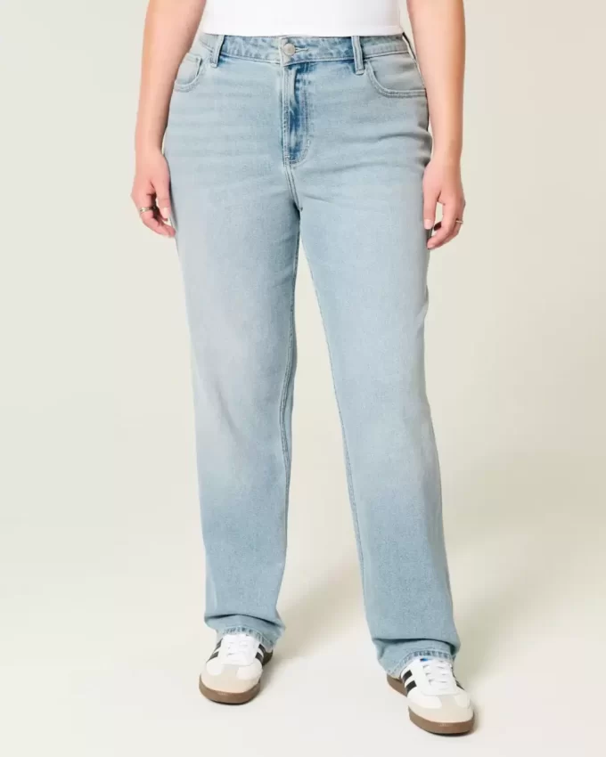 High-Rise Light Wash Straight Jeans