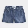 High-Rise Medium Dark Wash Relaxed Denim Shorts 5″