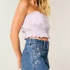 High-Rise Medium Wash Floral Embroidered A-Line Denim Shorts