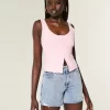High-Rise Medium Wash Shell Embroidered Baggy Denim Shorts 5″