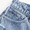 High-Rise Medium Wash Shell Embroidered Baggy Denim Shorts 5″