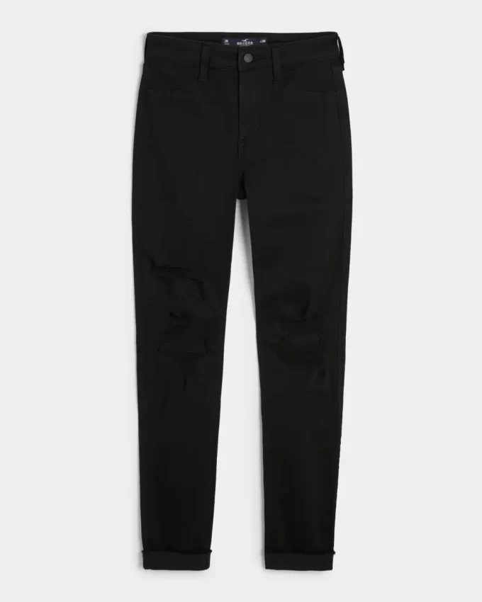 High-Rise Ripped Black Jean Leggings