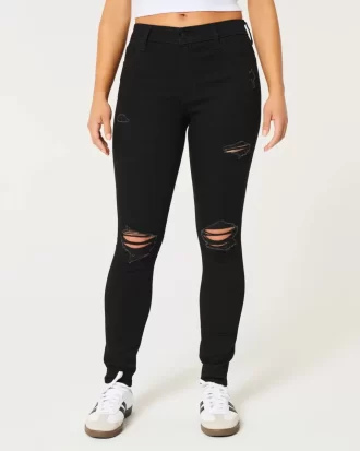 High-Rise Ripped Black Super Skinny Jeans