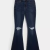 High-Rise Ripped Dark Wash Flare Jeans