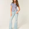 High-Rise Ripped Light Wash Flare Jeans