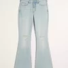 High-Rise Ripped Light Wash Flare Jeans
