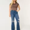 High-Rise Ripped Medium Wash Flare Jeans