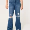 High-Rise Ripped Medium Wash Flare Jeans