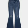 High-Rise Ripped Medium Wash Flare Jeans