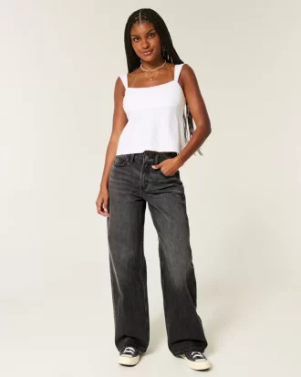 High-Rise Washed Black Baggy Jeans