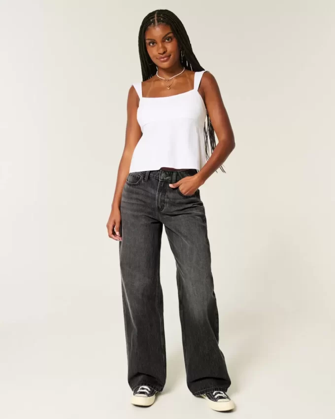 High-Rise Washed Black Baggy Jeans