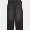 High-Rise Washed Black Baggy Jeans