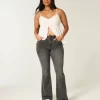 High-Rise Washed Black Embroidered Flare Jeans