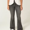 High-Rise Washed Black Embroidered Flare Jeans