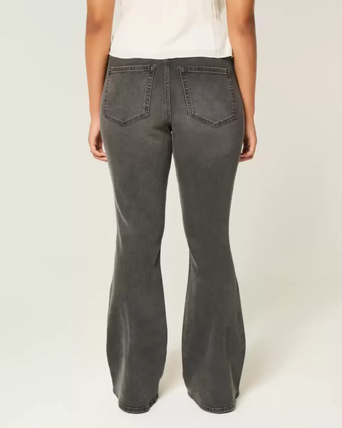 High-Rise Washed Black Embroidered Flare Jeans