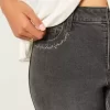 High-Rise Washed Black Embroidered Flare Jeans