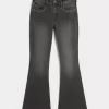High-Rise Washed Black Embroidered Flare Jeans