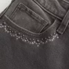 High-Rise Washed Black Embroidered Flare Jeans