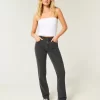High-Rise Washed Black Straight Jeans
