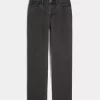 High-Rise Washed Black Straight Jeans