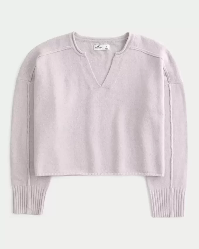 Hollister Comfy Cloud Boxy Notch-Neck Sweater Hollister Comfy Cloud Boxy Notch-Neck Sweater