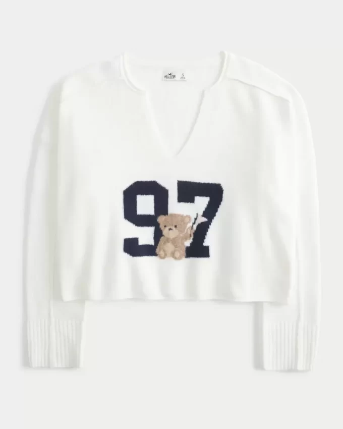 Hollister Comfy Cloud Graphic Notch-Neck Sweater Hollister Comfy Cloud Graphic Notch-Neck Sweater