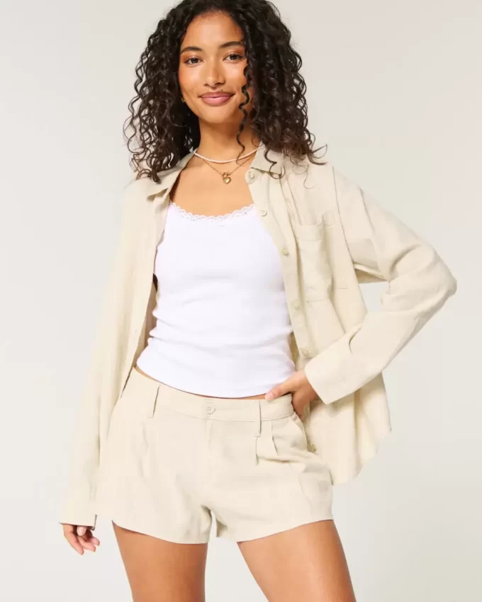Hollister Livvy Low-Rise Linen-Blend Shorts 3″