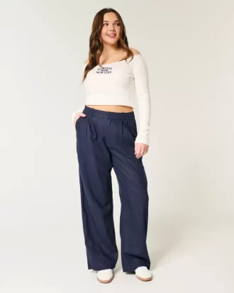 Hollister Livvy Ultra High-Rise Linen-Blend Wide-Leg Pants