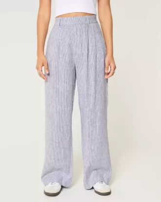 Hollister Livvy Ultra High-Rise Linen-Blend Wide-Leg Pants