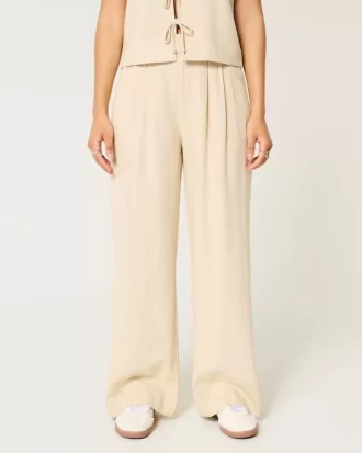 Hollister Livvy Ultra High-Rise Linen-Blend Wide-Leg Pants