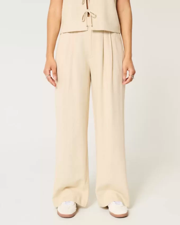 Hollister Livvy Ultra High-Rise Linen-Blend Wide-Leg Pants