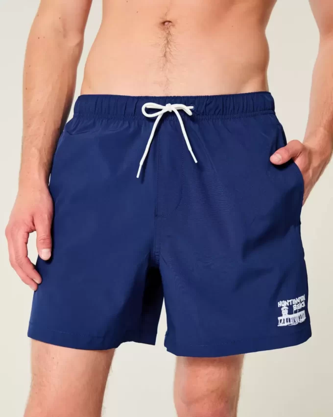 Huntington Beach Graphic Mid-Thigh Volley Swim Trunks