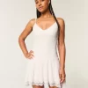 Lace Asymmetrical Hem Mini Dress