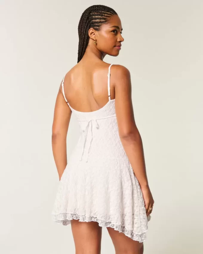 Lace Asymmetrical Hem Mini Dress