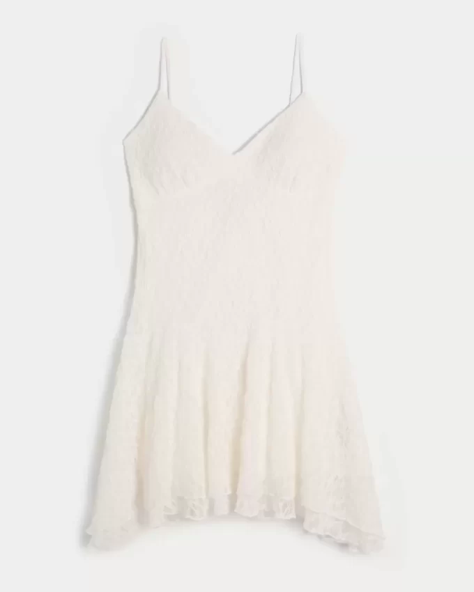 Lace Asymmetrical Hem Mini Dress
