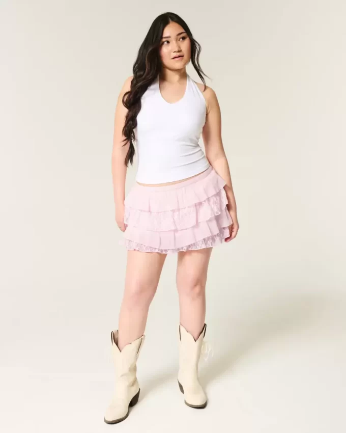 Lace-Chiffon Tiered Mini Skort