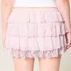 Lace-Chiffon Tiered Mini Skort