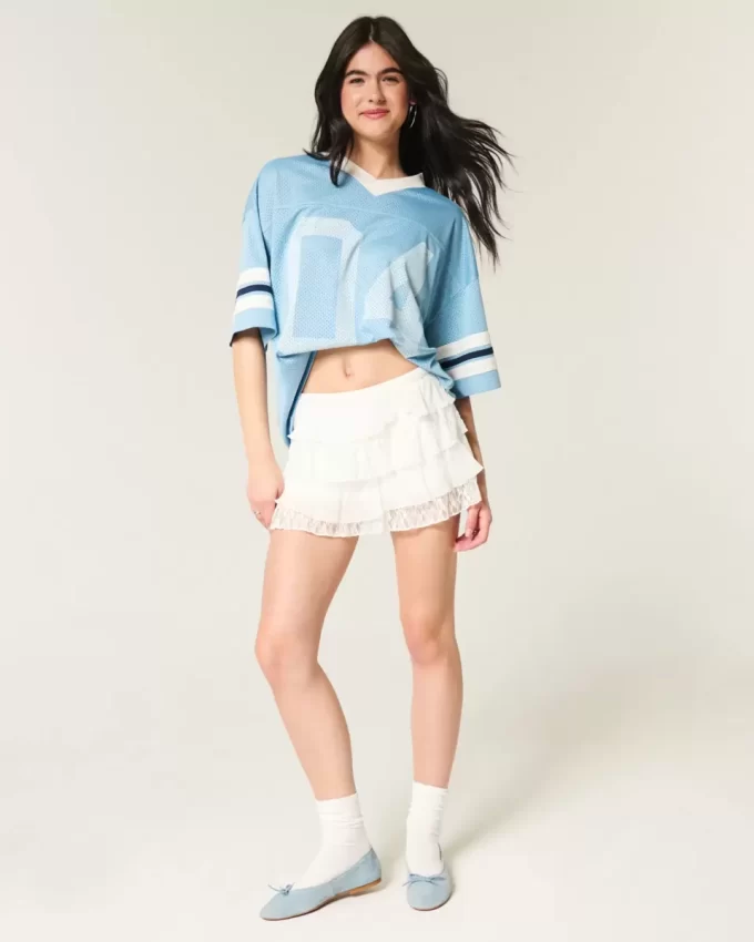 Lace-Chiffon Tiered Mini Skort