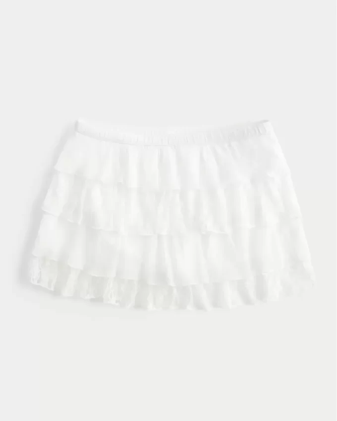 Lace-Chiffon Tiered Mini Skort