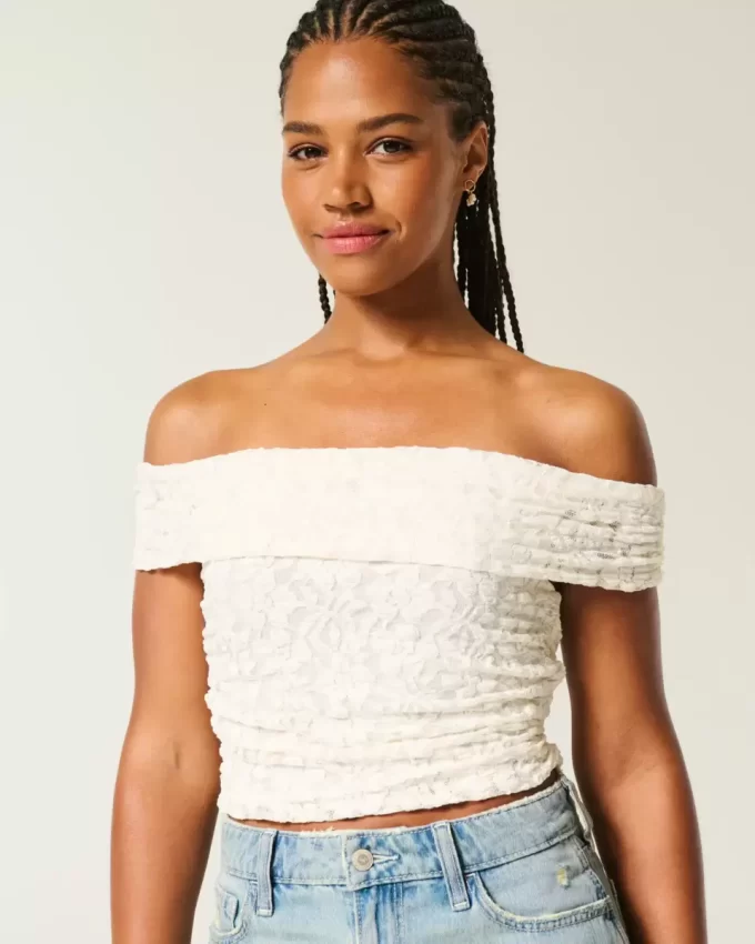 Lace Foldover Off-the-Shoulder Top Lace Foldover Off-the-Shoulder Top