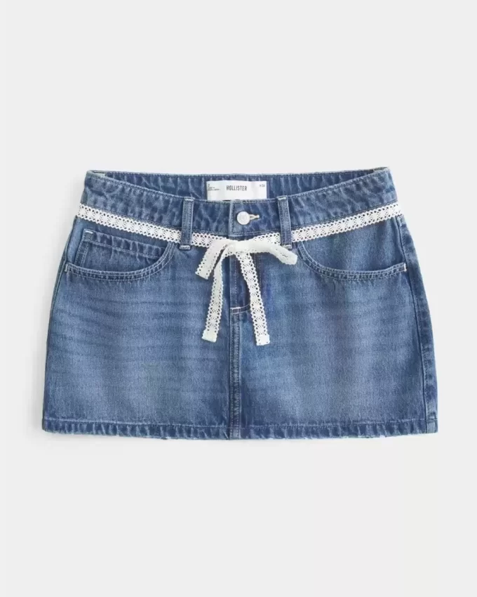 Lace Tie Denim Mini Skort