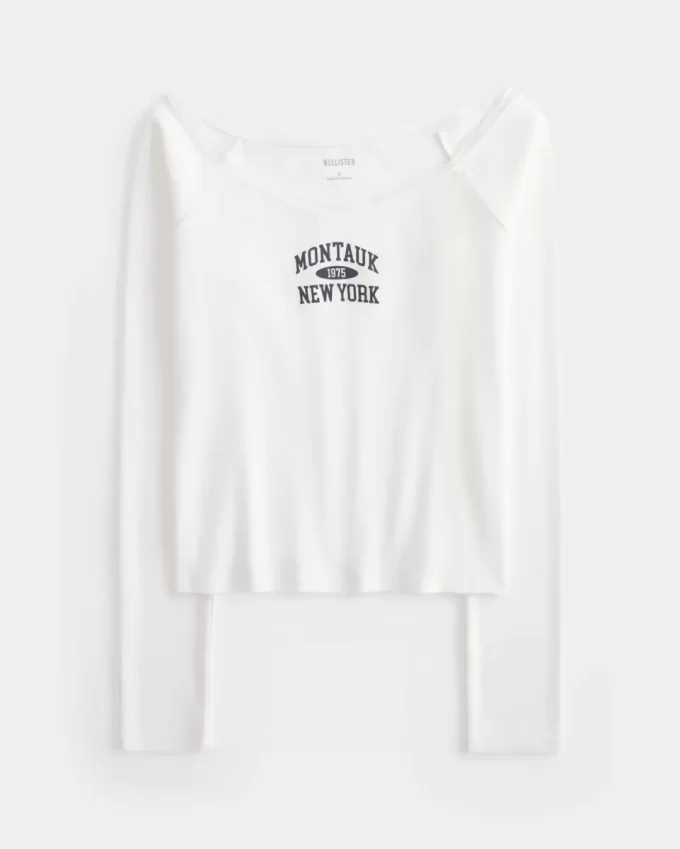 Lace Trim Off-the-Shoulder Montauk Graphic Tee Lace Trim Off-the-Shoulder Montauk Graphic Tee