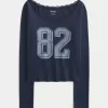 Lace Trim Off-the-Shoulder Number Graphic Tee