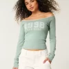 Lace Trim Off-the-Shoulder San Diego Graphic Tee Lace Trim Off-the-Shoulder San Diego Graphic Tee
